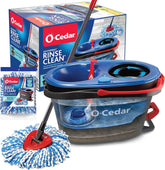 O-Cedar RinseClean Spin Mop & Bucket System + 2 Extra Mop Heads| Clean with Clean Water | Removes 99% of Bacteria