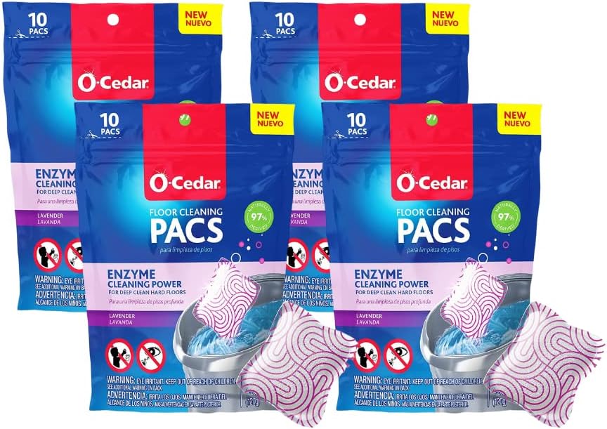 O-Cedar PACS Hard Floor Cleaner, Lavender Scent 10 Count (1-Pack) | Made with Naturally-Derived Ingredients | Safe to Use on All Hard Floors | Perfect for Mop Buckets