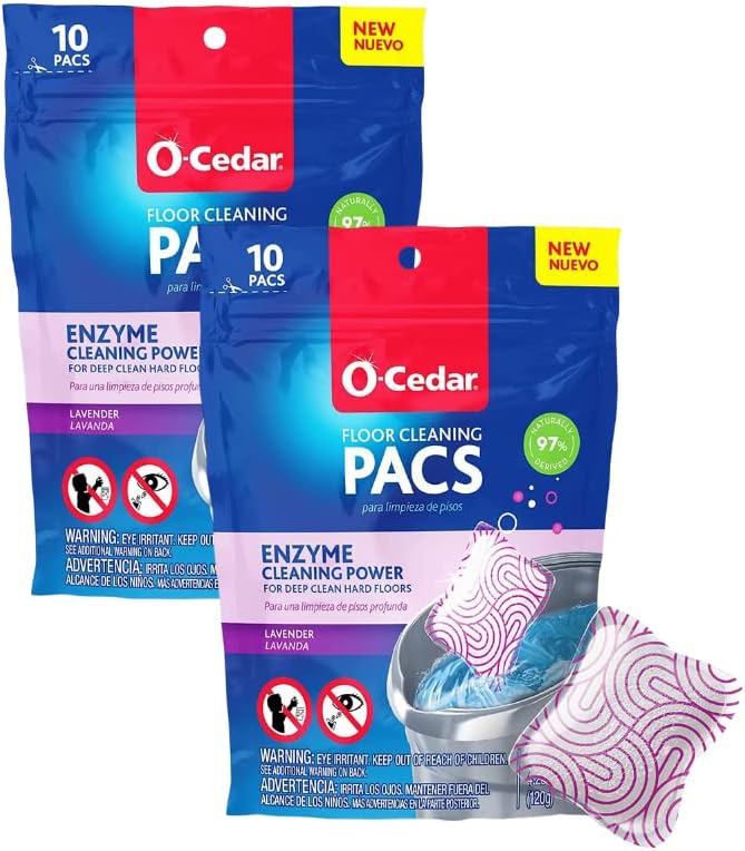 O-Cedar PACS Hard Floor Cleaner, Lavender Scent 10 Count (1-Pack) | Made with Naturally-Derived Ingredients | Safe to Use on All Hard Floors | Perfect for Mop Buckets