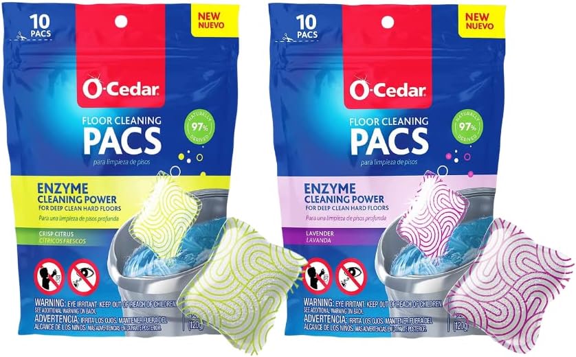 O-Cedar PACS Hard Floor Cleaner, Lavender Scent 10 Count (1-Pack) | Made with Naturally-Derived Ingredients | Safe to Use on All Hard Floors | Perfect for Mop Buckets
