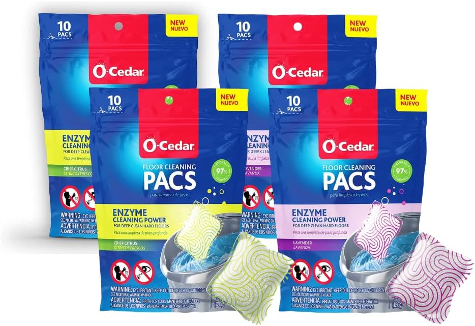 O-Cedar PACS Hard Floor Cleaner, Lavender Scent 10 Count (1-Pack) | Made with Naturally-Derived Ingredients | Safe to Use on All Hard Floors | Perfect for Mop Buckets