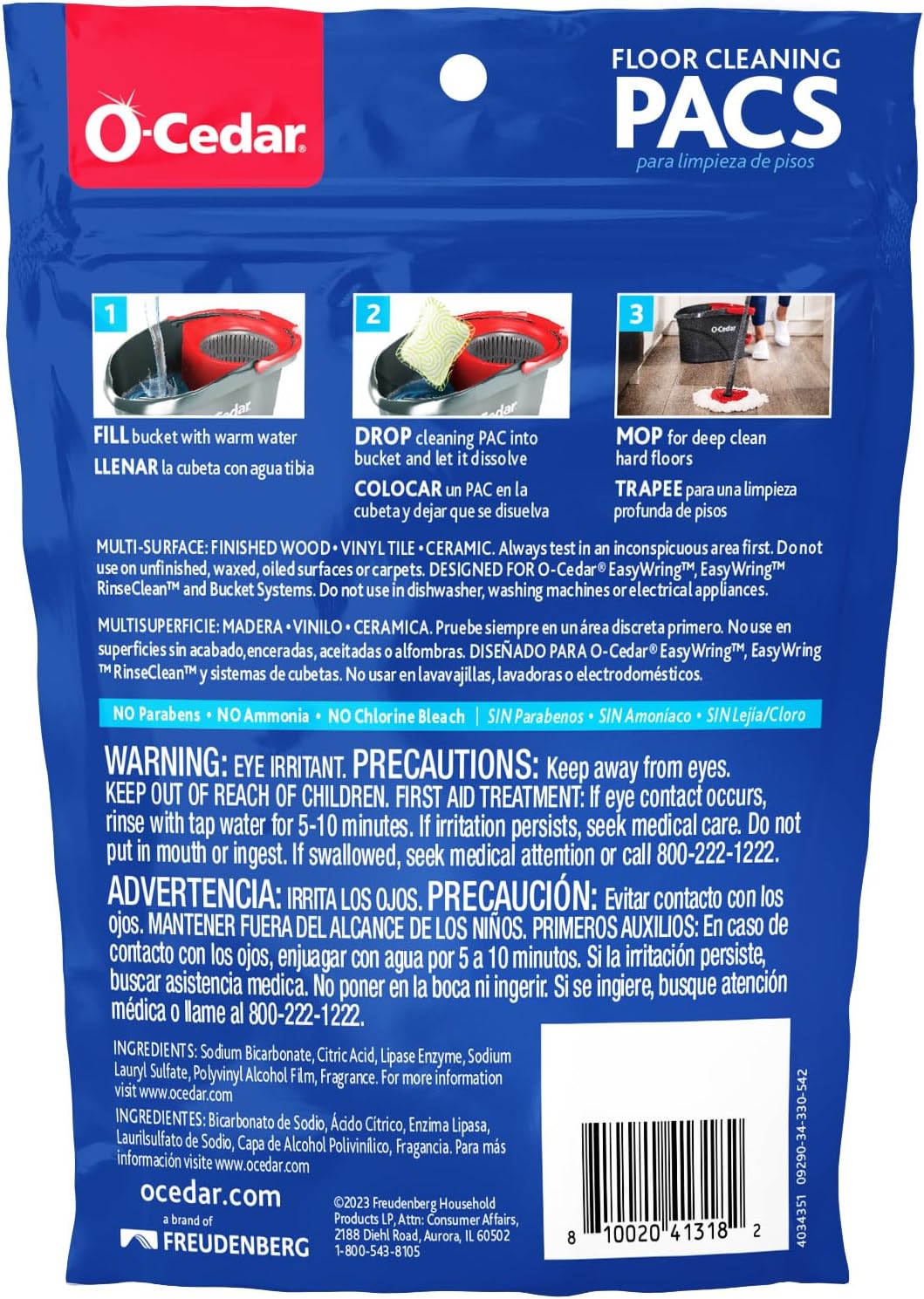 O-Cedar PACS Hard Floor Cleaner, Lavender Scent 10 Count (1-Pack) | Made with Naturally-Derived Ingredients | Safe to Use on All Hard Floors | Perfect for Mop Buckets