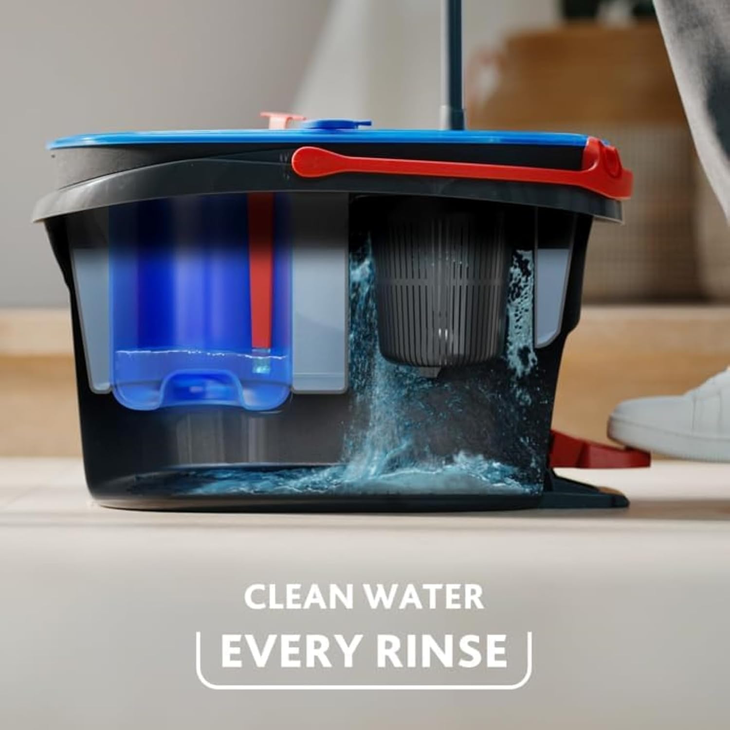 O-Cedar RinseClean Spin Mop & Bucket System + 2 Extra Mop Heads| Clean with Clean Water | Removes 99% of Bacteria
