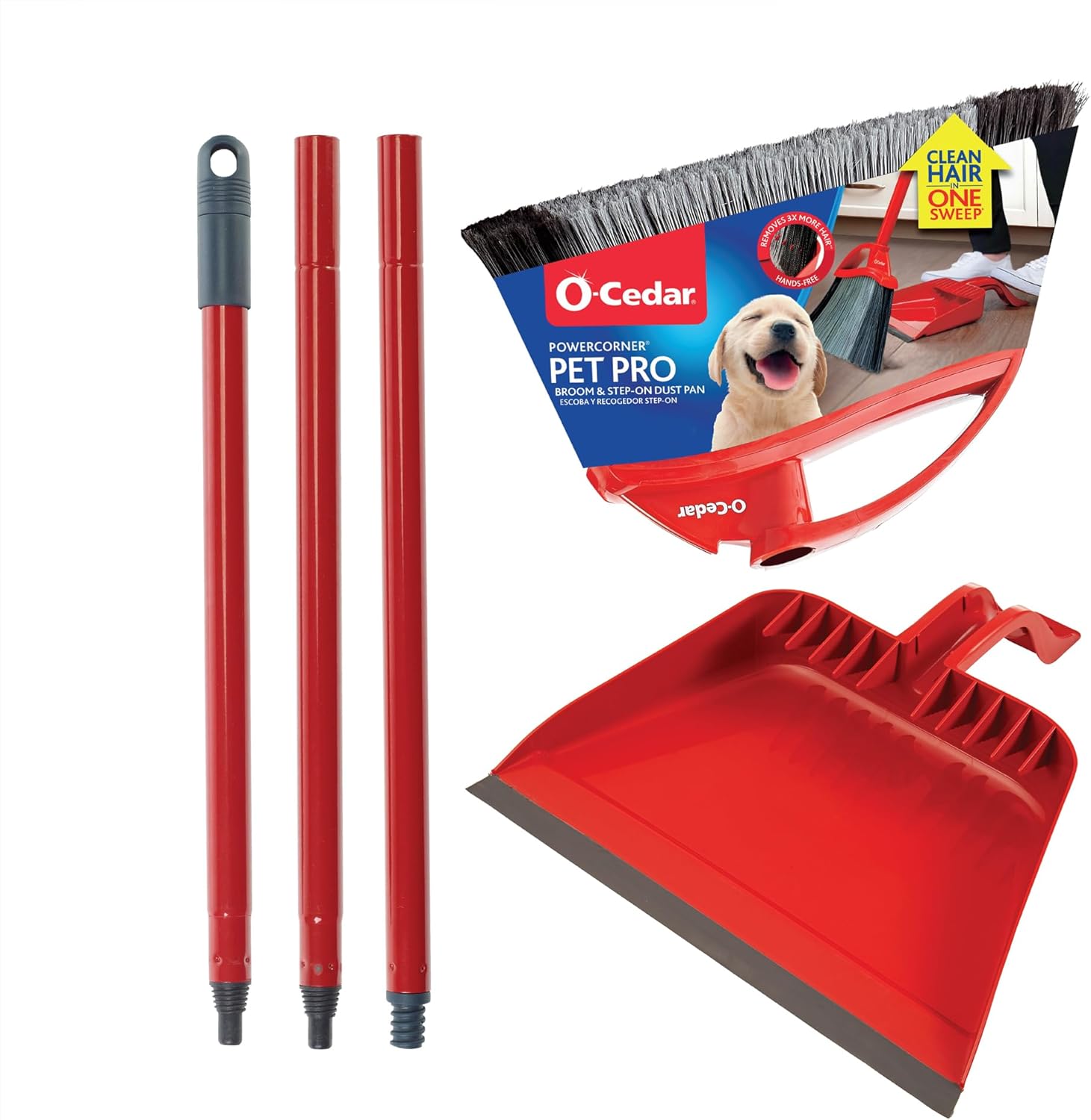 O-Cedar Pet Pro Broom with Step-On Dustpan | Remove 99% with One Sweep | DustPan Removes 3 Times More Pet Hair | Quiet Cleaning Tool for Cat and Dog Owners
