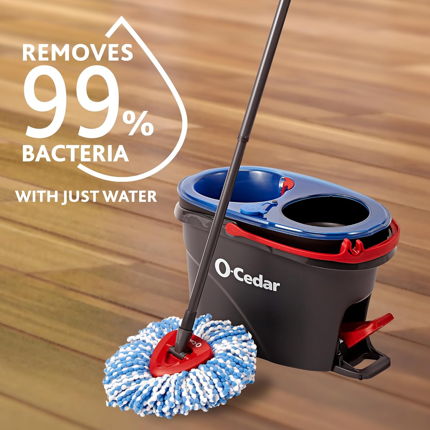 O-Cedar RinseClean Spin Mop & Bucket System + 2 Extra Mop Heads| Clean with Clean Water | Removes 99% of Bacteria