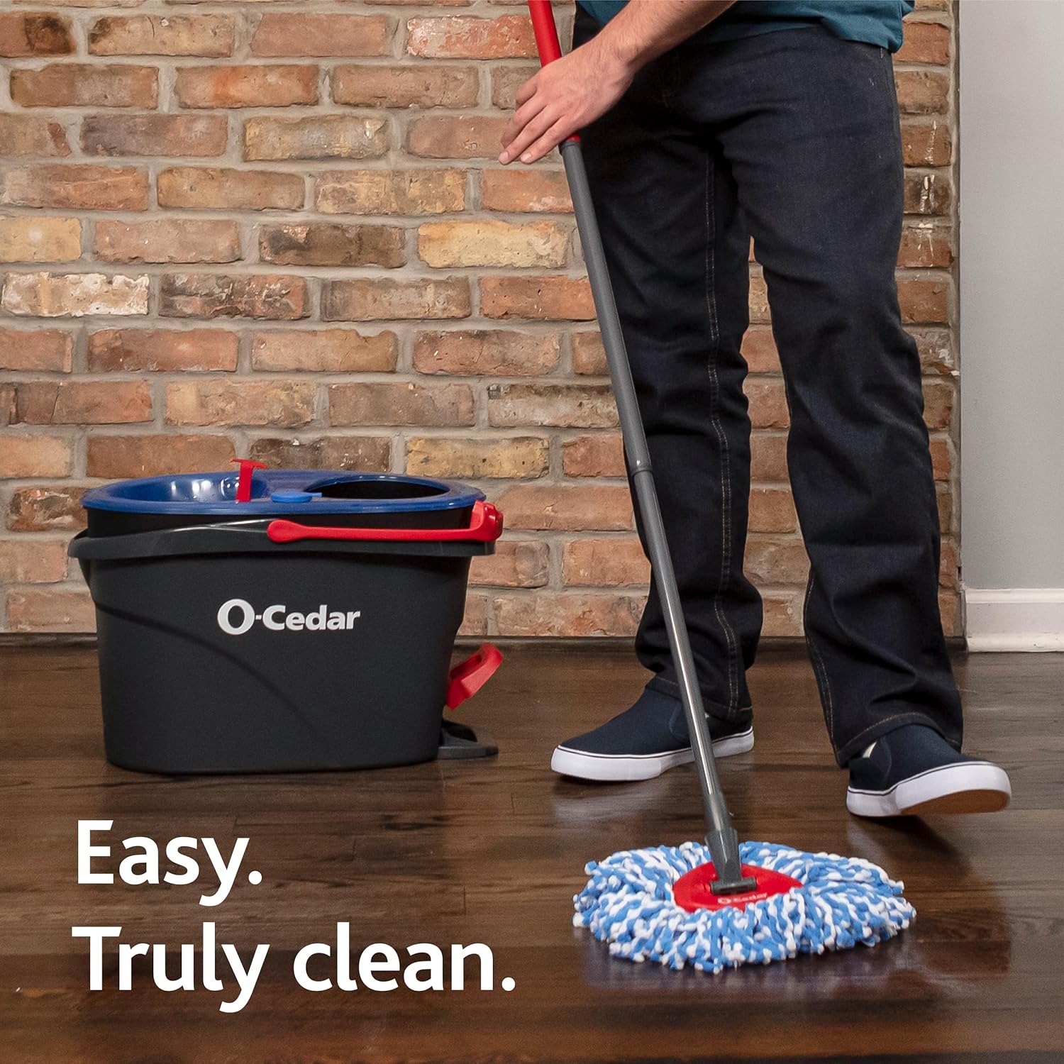 O-Cedar RinseClean Spin Mop & Bucket System + 2 Extra Mop Heads| Clean with Clean Water | Removes 99% of Bacteria