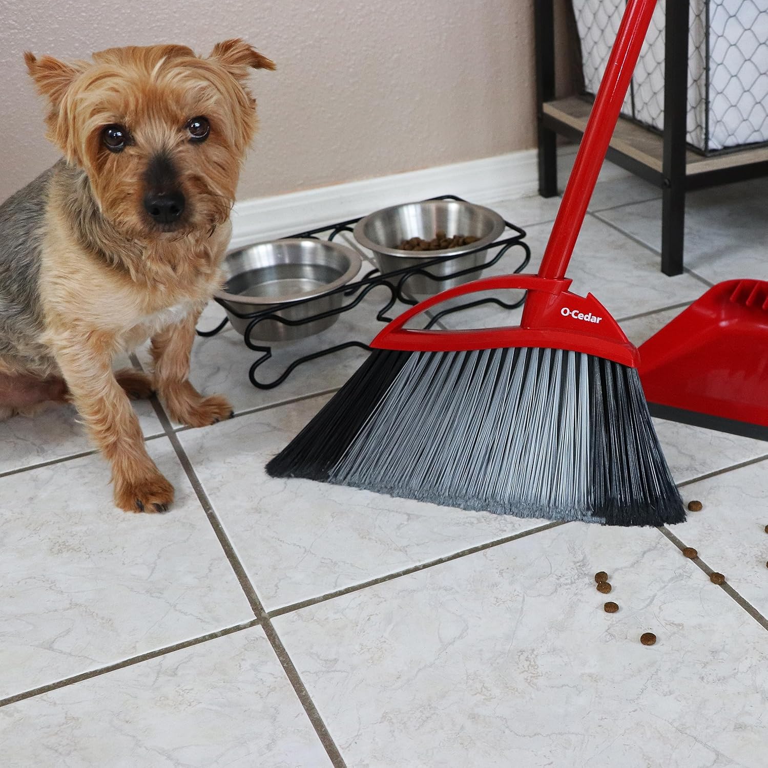 O-Cedar Pet Pro Broom with Step-On Dustpan | Remove 99% with One Sweep | DustPan Removes 3 Times More Pet Hair | Quiet Cleaning Tool for Cat and Dog Owners